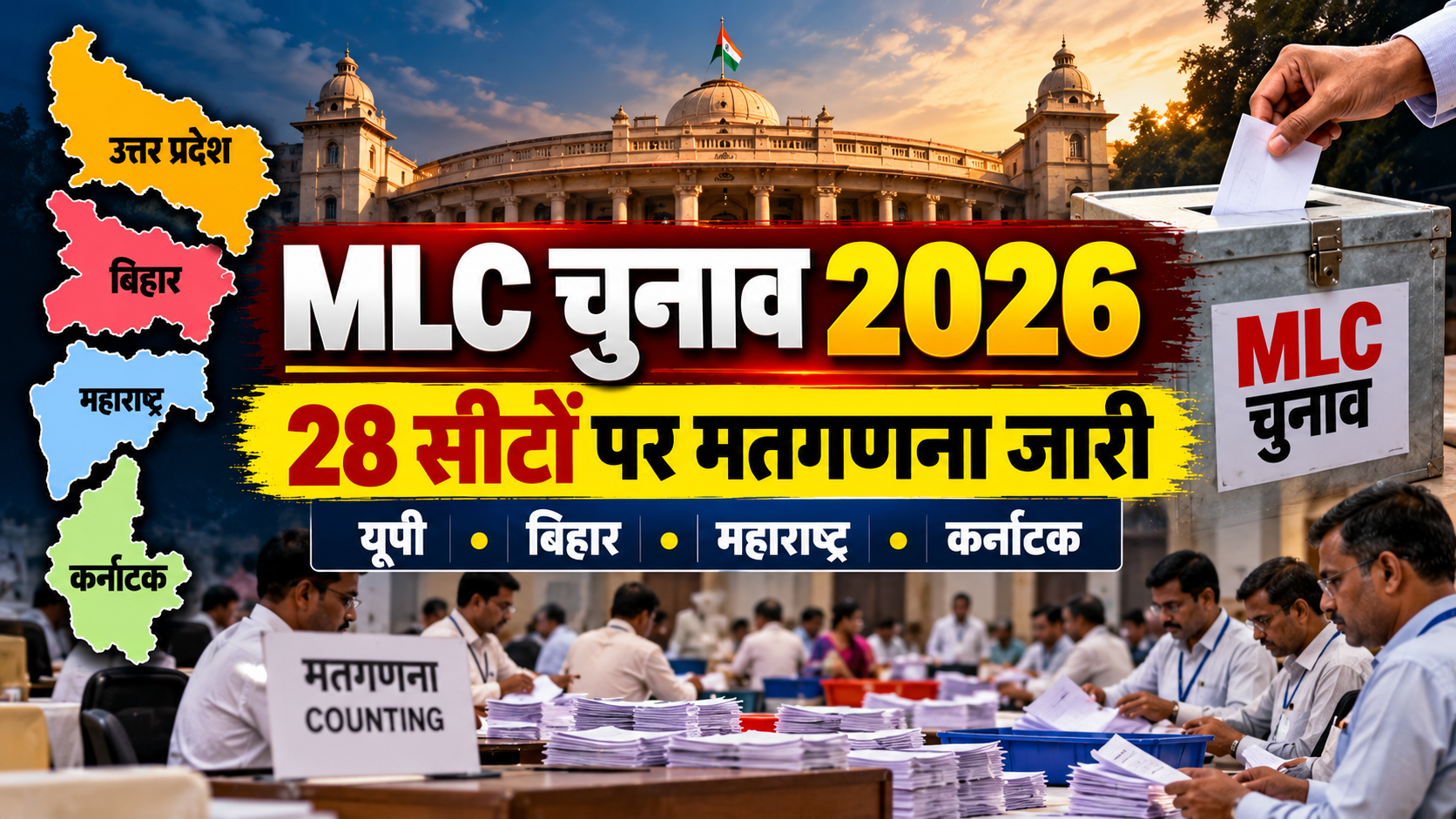 MLC Election Results 2026: यूपी-बिहार समेत 4 राज्यों की 28 सीटों पर मतगणना जारी, आगरा में 6 अधिकारी सस्पेंड; अनंत सिंह के घर बंटने लगी मिठाई