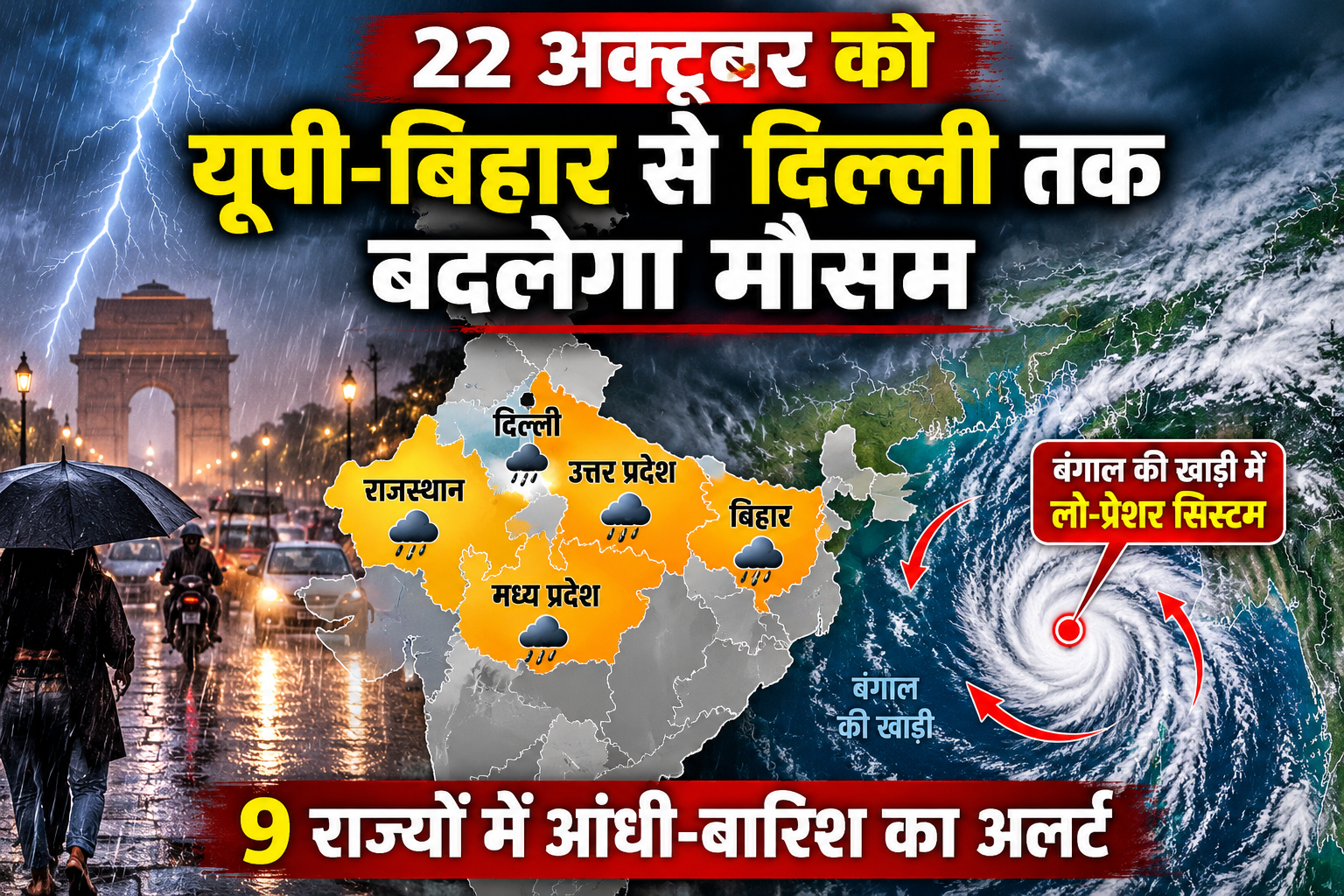 Kal Ka Mausam: 22 अक्टूबर को यूपी-बिहार से दिल्ली तक बदलेगा मौसम, बंगाल की खाड़ी में बन रहा लो-प्रेशर सिस्टम