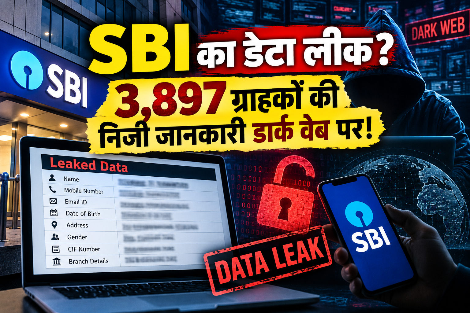 SBI Data Leak: 3,897 ग्राहकों की निजी जानकारी डार्क वेब पर मिली, जानें कौन-सा डेटा हुआ उजागर SBI Data Leak: 3,897 ग्राहकों की निजी जानकारी डार्क वेब पर मिली, जानें कौन-सा डेटा हुआ उजागर