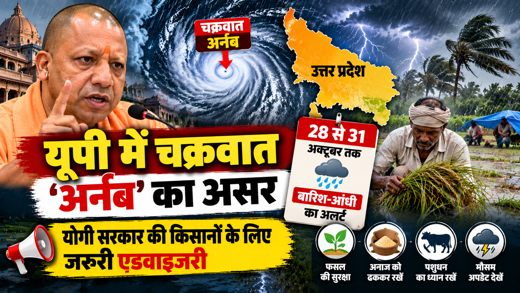 Cyclone Arnab: यूपी में 28 से 31 अक्टूबर तक बारिश-आंधी का अलर्ट, किसानों के लिए योगी सरकार की एडवाइजरी; फसल बचाने के लिए करें ये काम